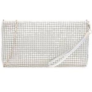 Silver metal mesh zip wristlet clutch